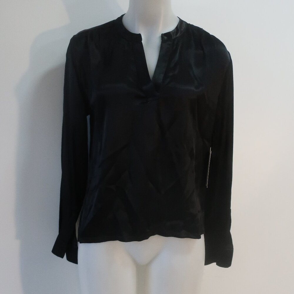 NWT Womens Nation LTD Black (Item-35) Ella Satin Cut Away Henley Satin Blouse XS - Picture 3 of 13